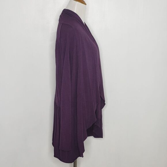 LOGO by Lori Goldstein Open Front Cascade Cardigan Purple Women Extra Small XS - Picture 3 of 6